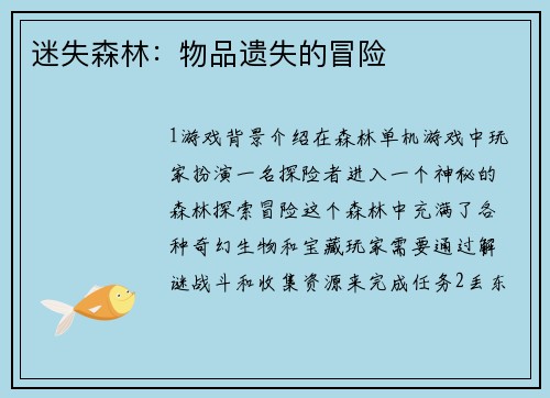 迷失森林：物品遗失的冒险